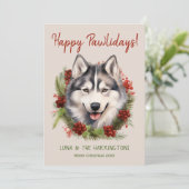 Husky Hond Kerstmis Gelukkige Pawholidays Feestdagenkaart (Staand voorkant)