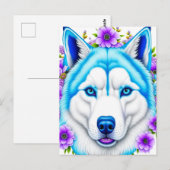 Husky hond met blauwe ogen en bloemen briefkaart (Voorkant / Achterkant)