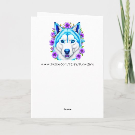 Husky hond met blauwe ogen en bloemen Verjaardag Kaart (Achterkant)