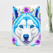 Husky hond met blauwe ogen en bloemen Verjaardag Kaart (Voorkant)