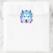 Husky hond met blauwe ogen en bloemen vierkante sticker (Tas)