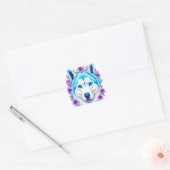 Husky hond met blauwe ogen en bloemen vierkante sticker (Envelop)