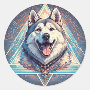 Husky-hond met geometrische vormen ronde sticker