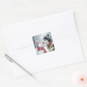 Husky hond met sneeuwpop vierkante sticker (Envelop)