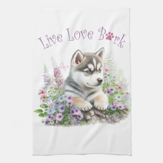 Husky-hond Moeder Bloem Theedoek (Verticaal)