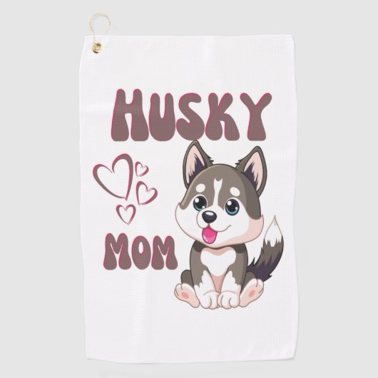 Husky Hond Moeder Kawaii Puppy Schattig Grappig on Golfhanddoek (Voorkant)