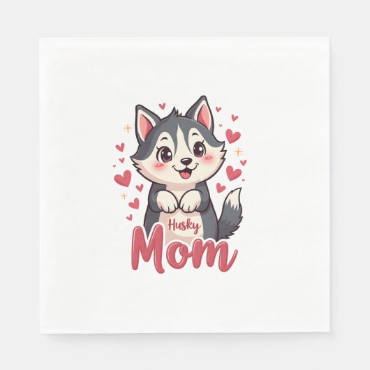 Husky Hond Moeder Leuk Kawaii Ontwerp Servet (Voorkant)