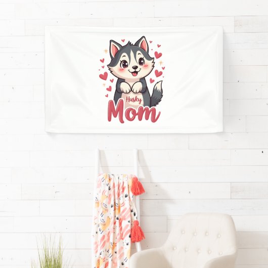Husky Hond Moeder Leuk Kawaii Ontwerp Spandoek (Insitu)
