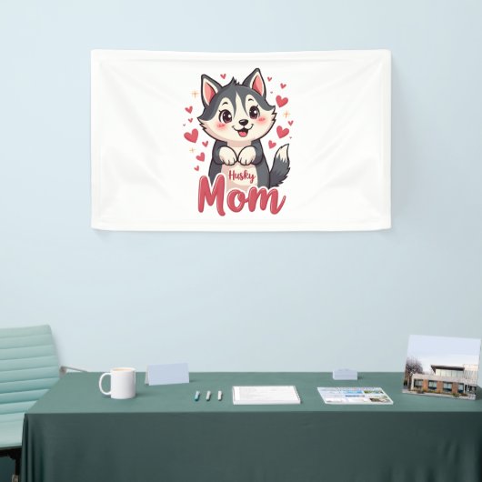 Husky Hond Moeder Leuk Kawaii Ontwerp Spandoek (Beurs)