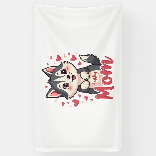 Husky Hond Moeder Leuk Kawaii Ontwerp Spandoek (Verticaal)