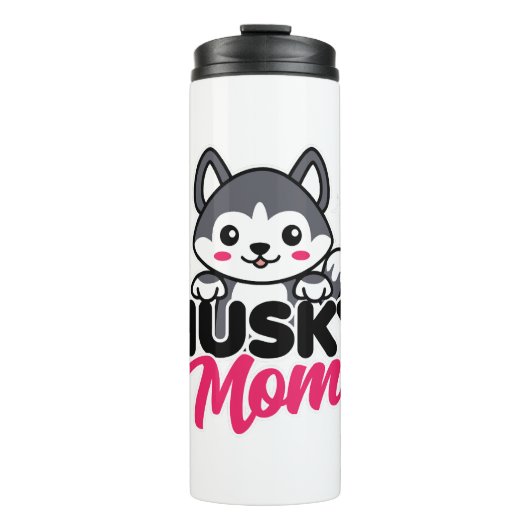 Husky Hond Moeder Leuk Kawaii Ontwerp Thermosbeker (Voorkant)