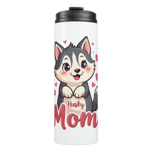 Husky Hond Moeder Leuk Kawaii Ontwerp Thermosbeker (Voorkant)