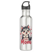 Husky Hond Moeder Leuk Kawaii Ontwerp Waterfles (Voorkant)