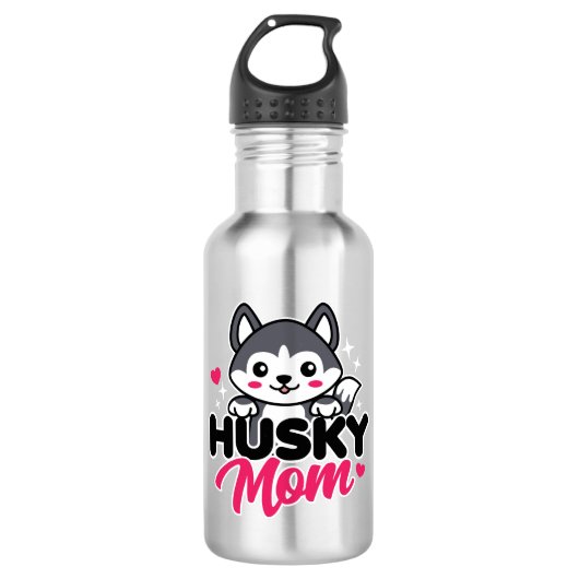 Husky Hond Moeder Leuk Kawaii Ontwerp Waterfles (Voorkant)