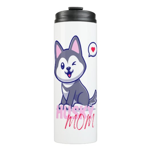 Husky Hond Moeder Leuke Kawaii Puppy Thermosbeker (Voorkant)