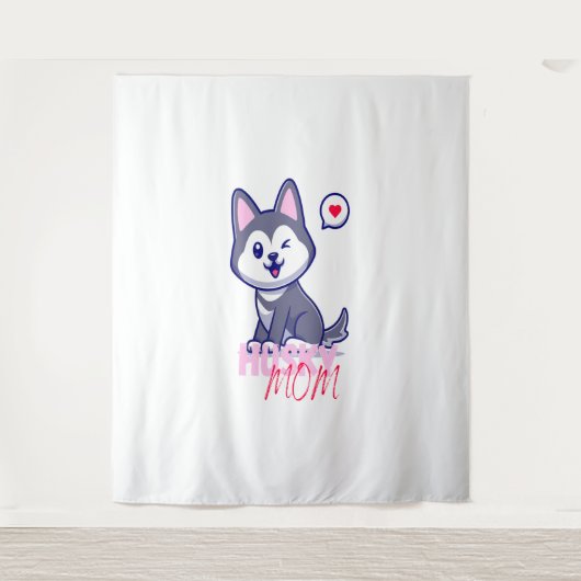 Husky Hond Moeder Leuke Kawaii Puppy Wandkleed (Voorkant)