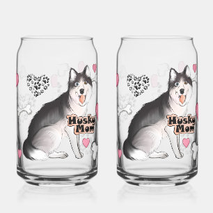 Husky-hond Moeder met Botten & Harten Blikvorm Glas