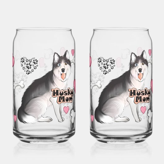 Husky-hond Moeder met Botten & Harten Blikvorm Glas (Links)