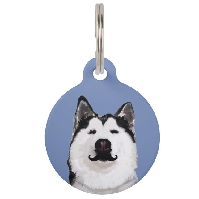 Husky hond Mustache Pet Tag Huisdierpenning (Voorkant)