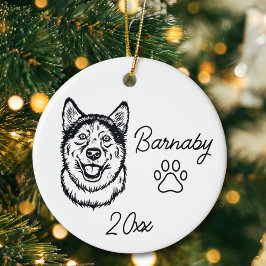 Husky Hond Naam en Jaar Lijn Kunstwerk op Maat Keramisch Ornament