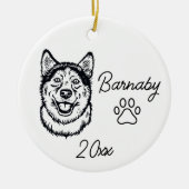 Husky Hond Naam en Jaar Lijntekening op Maat Keramisch Ornament (Voorkant)