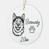 Husky Hond Naam en Jaar Lijntekening op Maat Keramisch Ornament (Links)