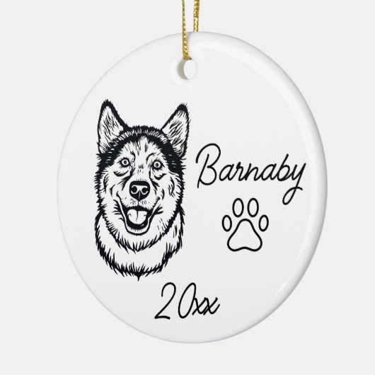 Husky Hond Naam en Jaar Lijntekening op Maat Keramisch Ornament (Links)