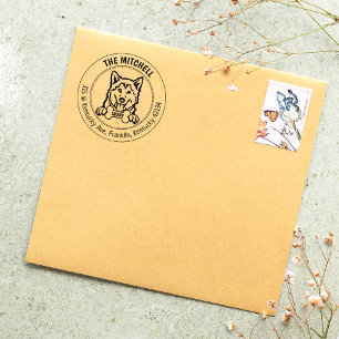 Husky hond retour adres familie rubberstempel