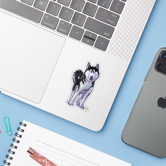 Husky Hond Schilderen Sticker (Laptop met iPhone)