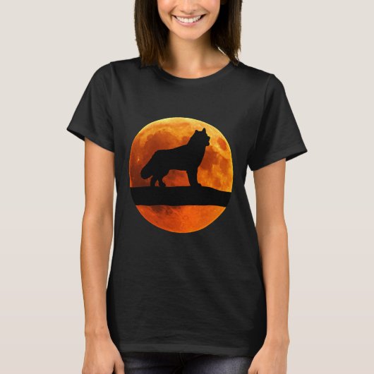 Husky Hond Silhouet Maan Siberische Husky T-shirt (Voorkant)