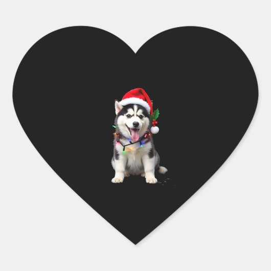 Husky hond Sinterklaas hoed Kerstboom Kerstcadeaus Hart Sticker (Voorkant)