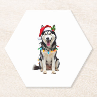 Husky-hond Sinterklaas-hoed Kerstboom Kerstcadeaus Kartonnen Onderzetters