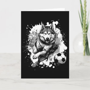 Husky-hond speelt voetbal sportteam  kaart