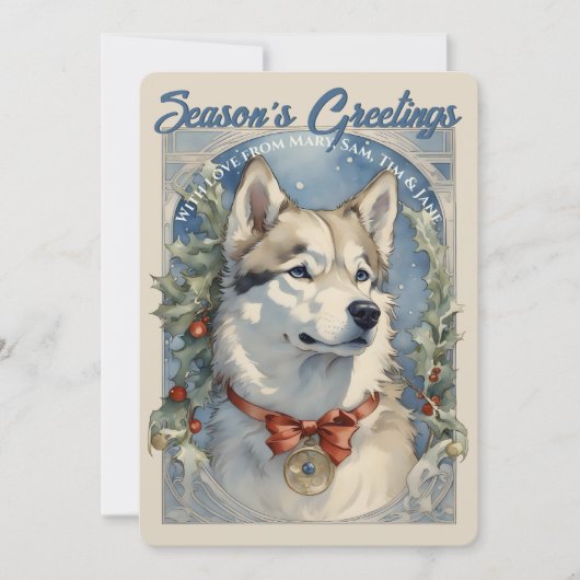 Husky-hond vintage kerstkaart (Voorkant)