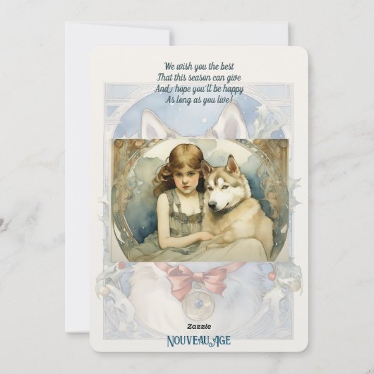 Husky-hond vintage kerstkaart (Achterkant)