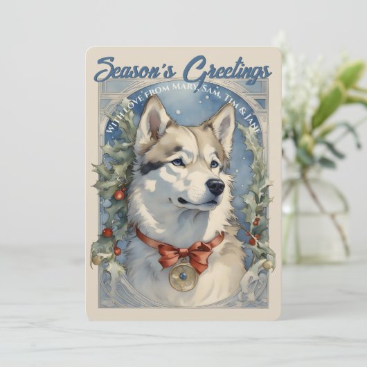 Husky-hond vintage kerstkaart (Staand voorkant)