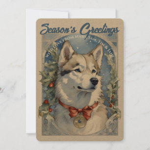 Husky-hond vintage kerstkaart