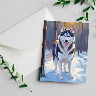 Husky   Hond Winter Watercolor Huisdier Schilderij