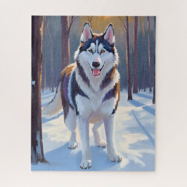 Husky | Hond Winter Waterverf Huisdier Schilderij Legpuzzel