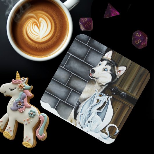 Husky Hond Witte Draak Avontuur Bier Onderzetter