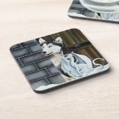 Husky Hond Witte Draak Avontuur Bier Onderzetter (Linkerzijde)