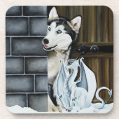 Husky Hond Witte Draak Avontuur Bier Onderzetter (Voorkant)