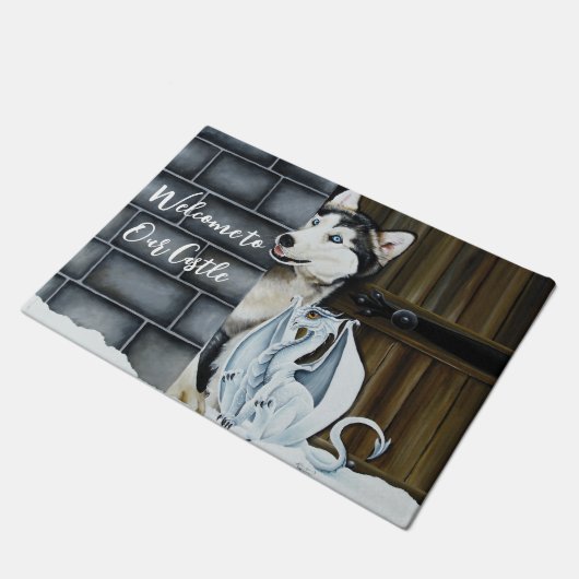 Husky Hond Witte Draak Avontuur Deurmat (Schuin)