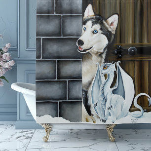 Husky Hond Witte Draak Avontuur Douchegordijn