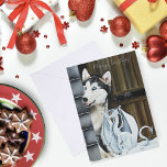 Husky Hond Witte Draak Avontuur Feestdagenkaart<br><div class="desc">Een husky hond en witte draak vertrekken om uit te gaan op een winter avontuur vanuit hun kasteel.</div>