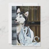 Husky Hond Witte Draak Avontuur Feestdagenkaart (Voorkant)