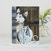 Husky Hond Witte Draak Avontuur Feestdagenkaart (Staand voorkant)