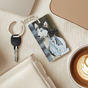 Husky Hond Witte Draak Avontuur Sleutelhanger