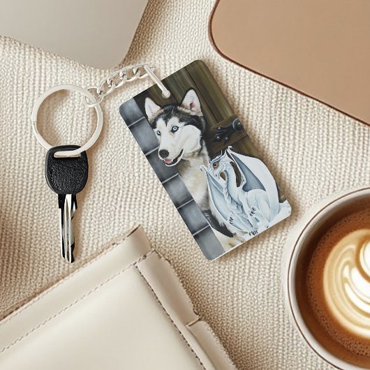 Husky Hond Witte Draak Avontuur Sleutelhanger