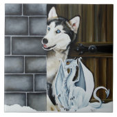 Husky Hond Witte Draak Avontuur Tegeltje (Voorkant)